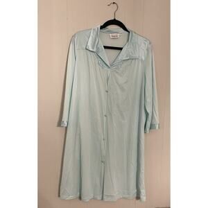 Vanity Fair‎ Moo Moo Nightgown Baby Blue Flower Detail Button Down Front Large